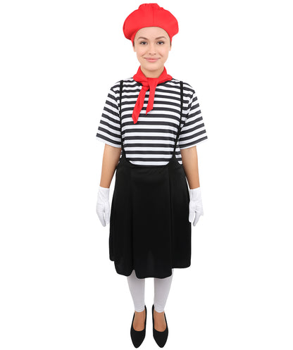HPO Women for French Artist Costume | Black Dress, Scarf, Cap, and Hand Gloves | Outfit for Halloween, Parties, Stage & Cosplay
