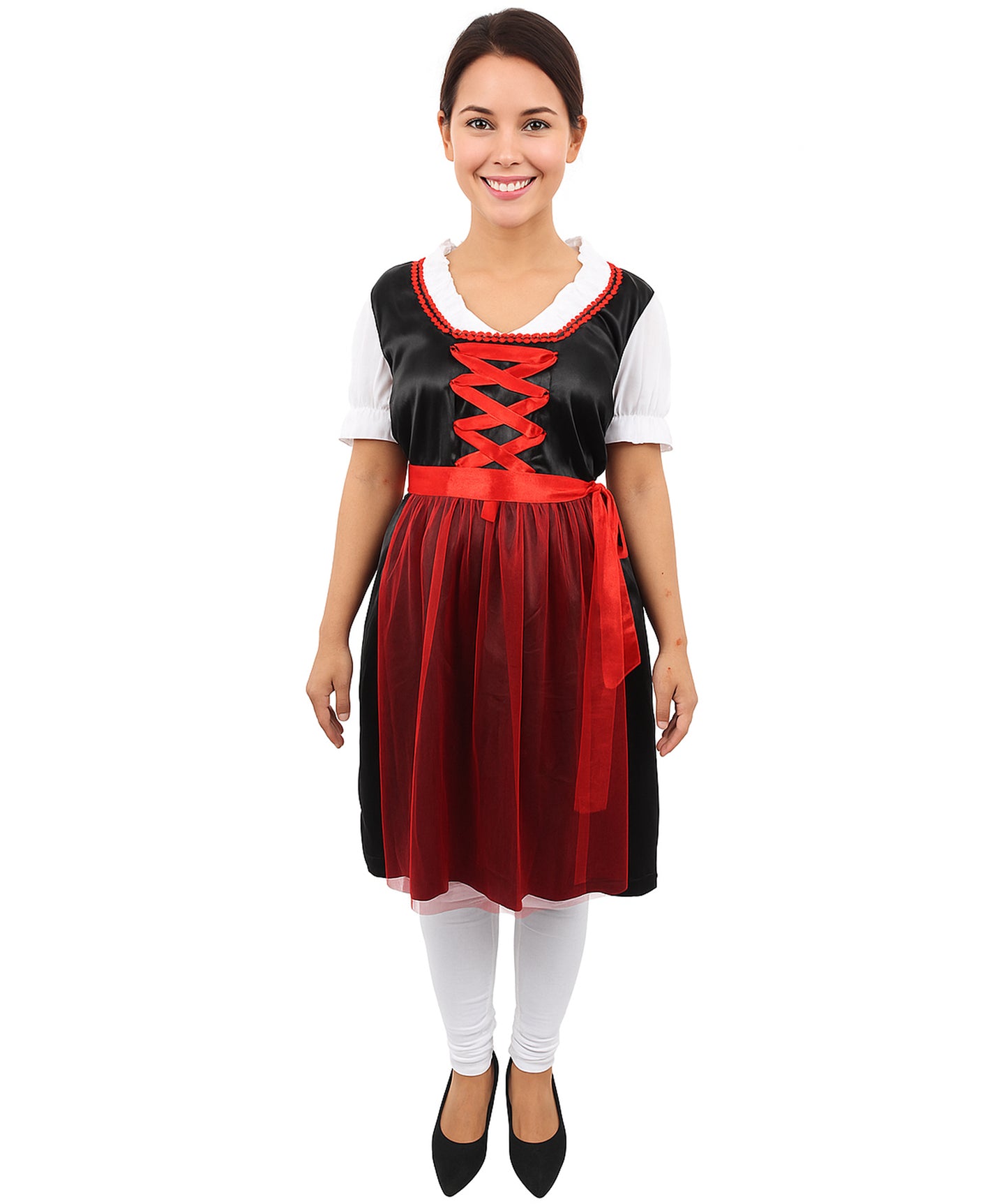 HPO Women’s Black & Red Traditional German Oktoberfest Costume – Classic Dirndl Dress