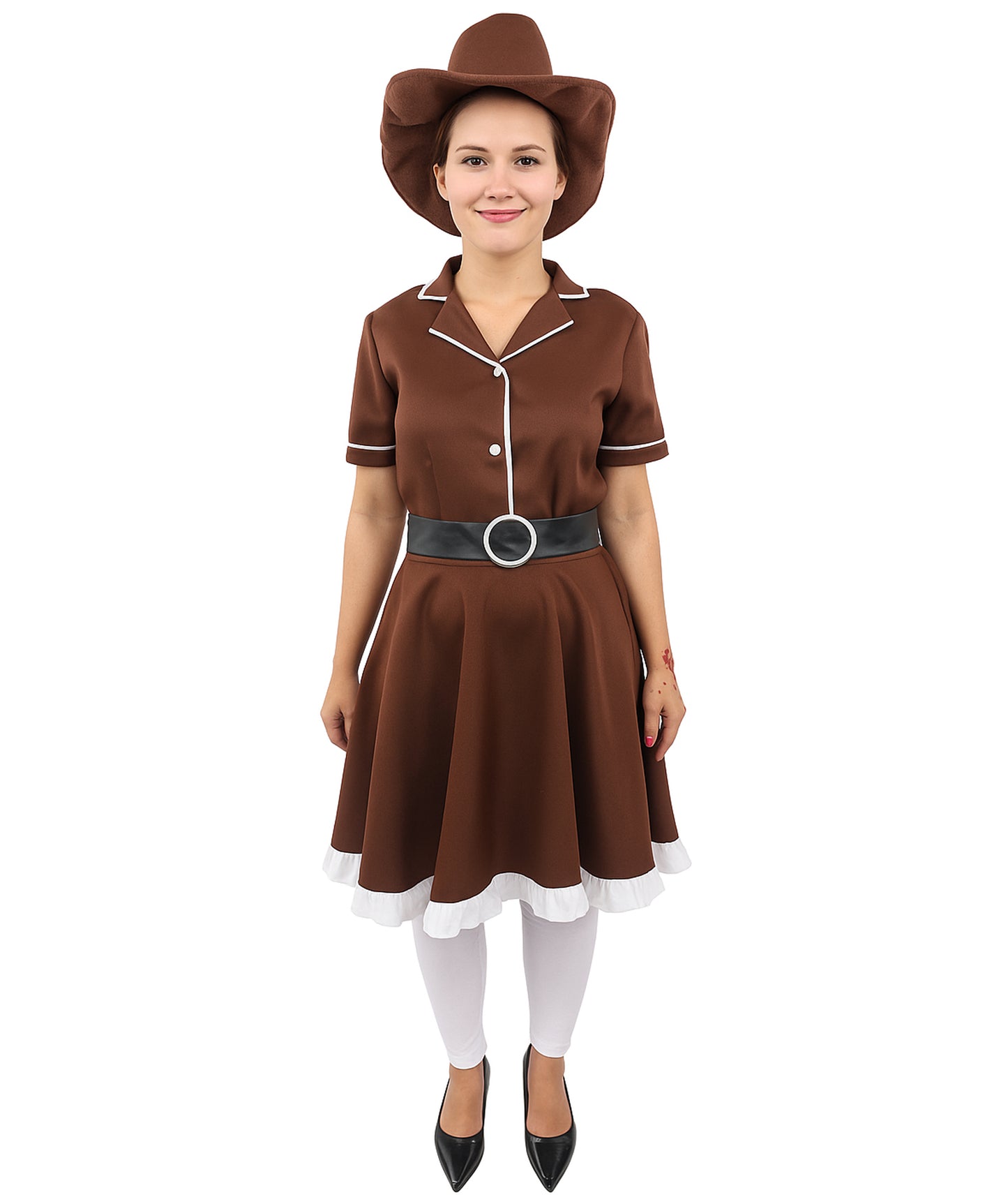 HPO Women’s Cowgirl Western Movie Fancy Dress Brown & White Costume – Wild West Party Outfit