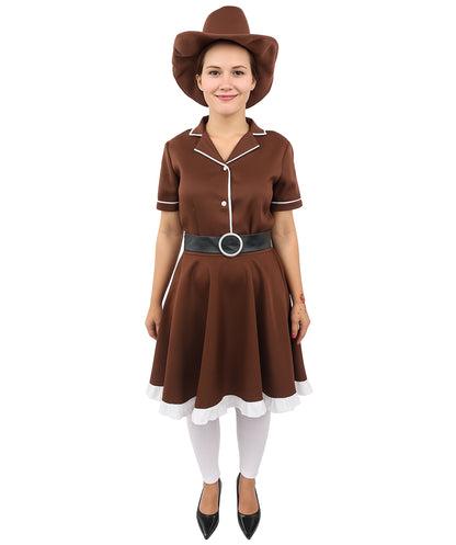 HPO Women’s Cowgirl Western Movie Fancy Dress Brown & White Costume – Wild West Party Outfit