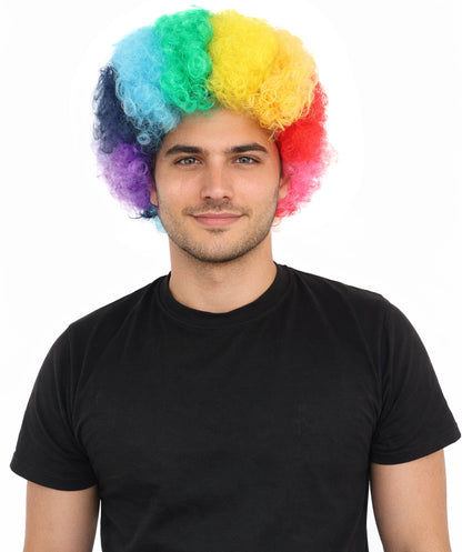 HPO Unisex Rainbow Afro Clown Wig | Multicolor Hairpiece with Standard Cap Design | Suitable for Cosplay, Parties, and Themed Events