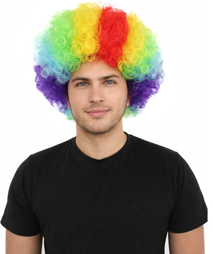 HPO Unisex Rainbow Afro Clown Wig | Multicolor Hairpiece with Standard Cap Design | Suitable for Cosplay, Parties, and Themed Events