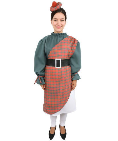 HPO Women's Scottish Girl Manor Maid Multicolor Costume - Strawberry Kilt Skirt Party Dress Outfit