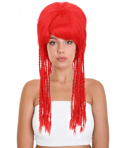 HPO Women’s Club Wig with Rave Red Braids | Bold Party Hairpiece for Adults | Rave Events, Cosplay & Themed Party Wig