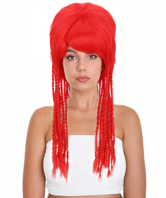 HPO Women’s Club Wig with Rave Red Braids | Bold Party Hairpiece for Adults | Rave Events, Cosplay & Themed Party Wig