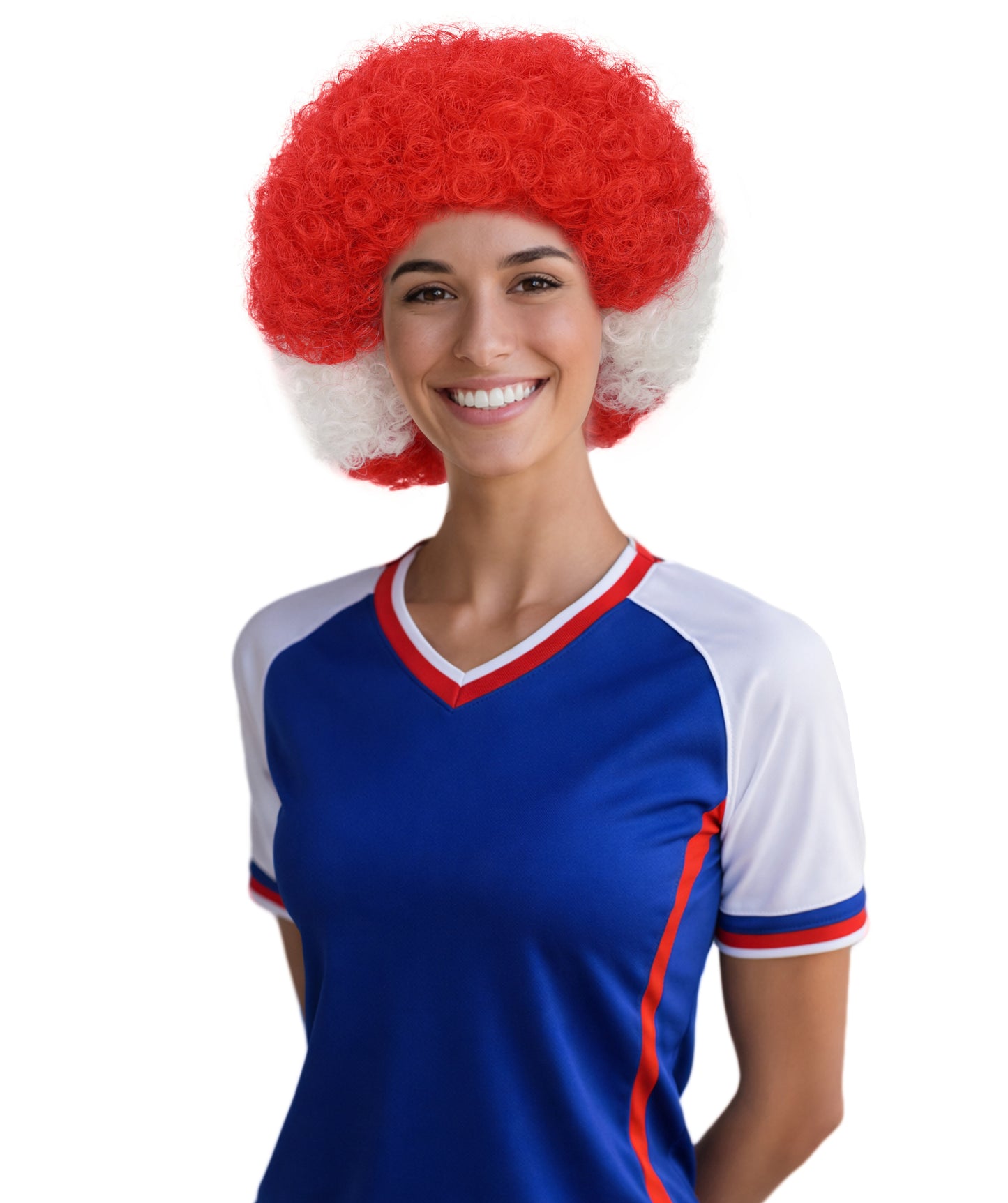 HPO Austria Clown Wig – Red White Afro Flag Wig | Fun Sports Fan Wig for Matches, National Celebrations, Parties & Events