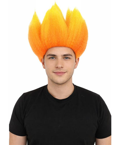 HPO Men's Red and Orange Flame Wig | Upright Spiky Gradient Texture Flame-retardant Synthetic Fiber | Halloween Themed Party Basketball Fan Gear