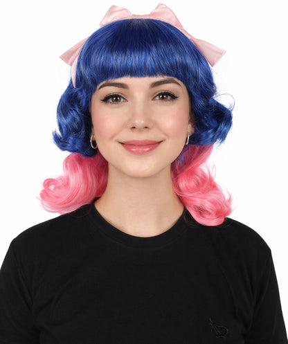 Women's Short Wavy Multicolor Double Bow Celebrity Wig | Halloween Wig | Flame-retardant Synthetic Fiber