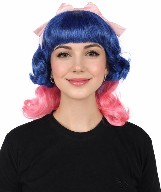 Women's Short Wavy Multicolor Double Bow Celebrity Wig | Halloween Wig | Flame-retardant Synthetic Fiber