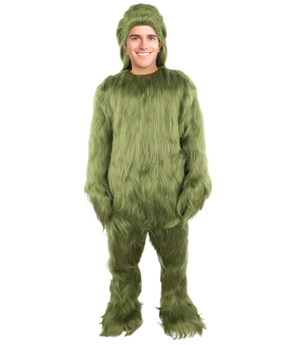 Furry Monster Grinch Christmas Olive Green Santa Costume, Ideal for Halloween