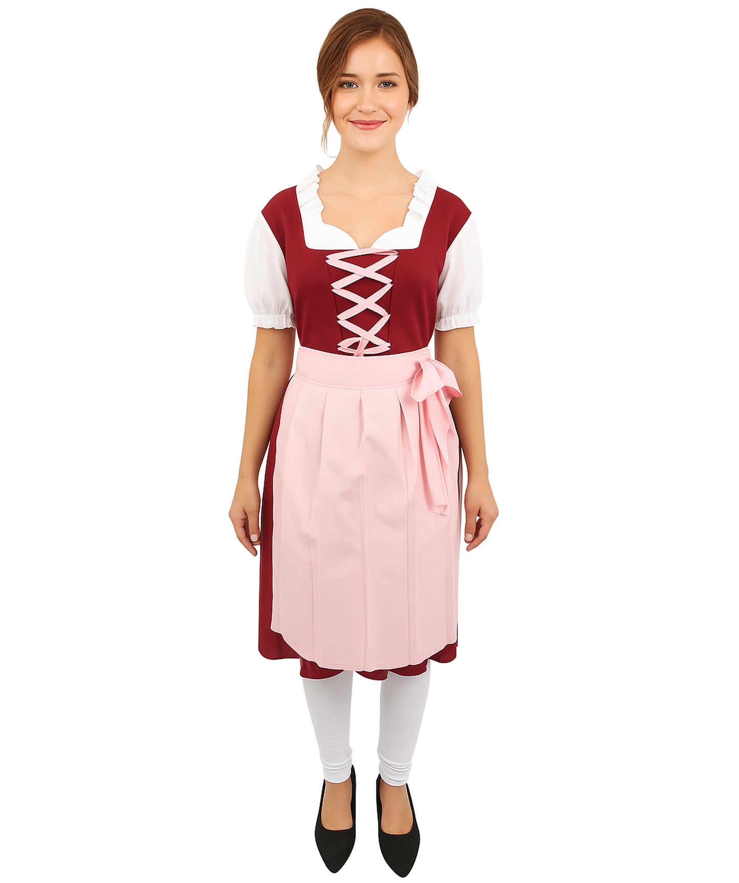 HPO Women’s German Dirndl Dress Red & Pink Costume – Traditional Oktoberfest Outfit