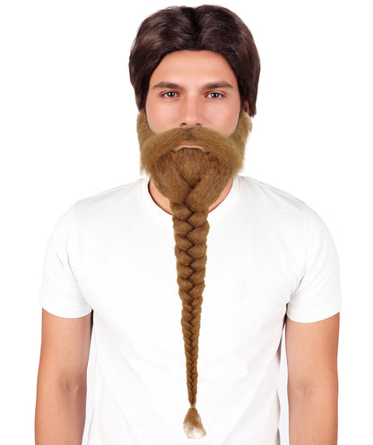 HPO Men's Extra-Long Braided Beard | Brown 25-inch and eye-catching braided facial hair design | Ideal for party, Halloween, cosplay, theater, drag, performance, costume events