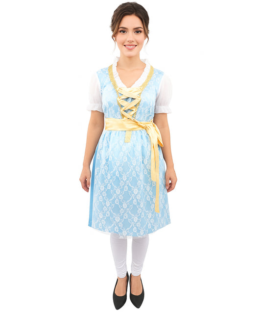 HPO Women’s Blue Traditional German Oktoberfest Costume – Authentic Dirndl Dress