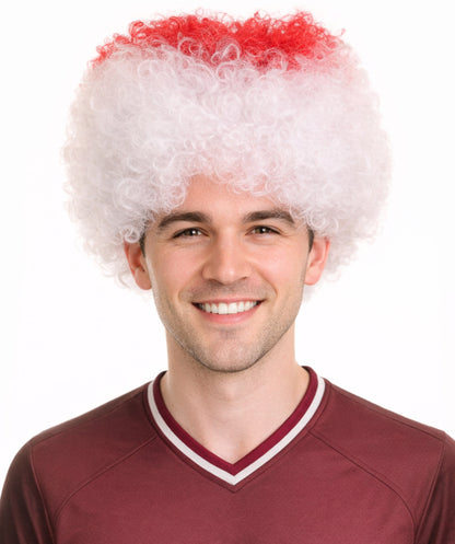 Japan Sport Afro Fun Wig | Jumbo White Red Wig