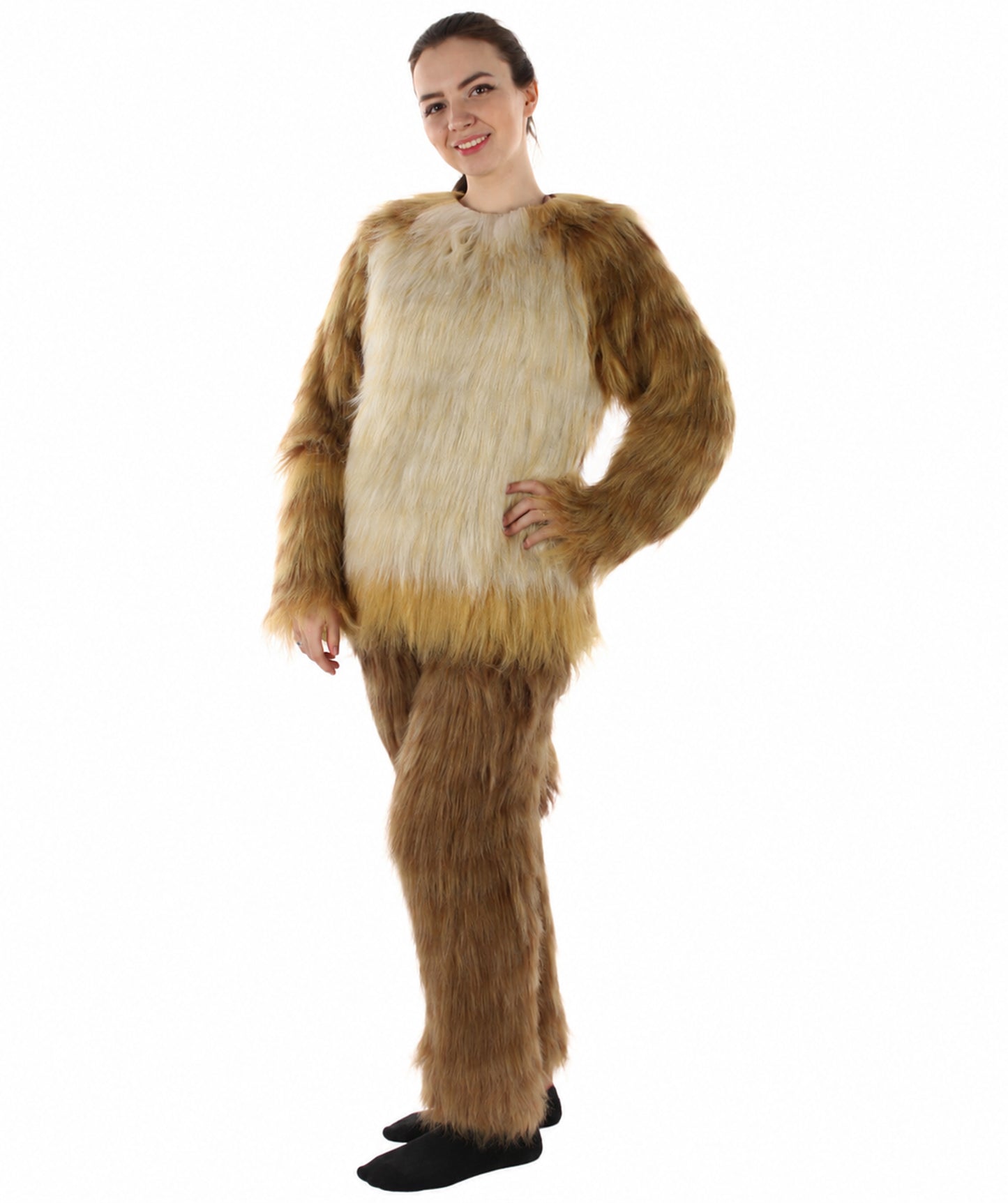 Furry Fox Collection | Women's White and Brown Straight Long Furry Fox Fancy  Costume with Tail