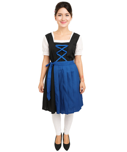 HPO Women's 3-Piece Black & Blue German Costume – Short Dress with Apron & Lace-Up Bodice