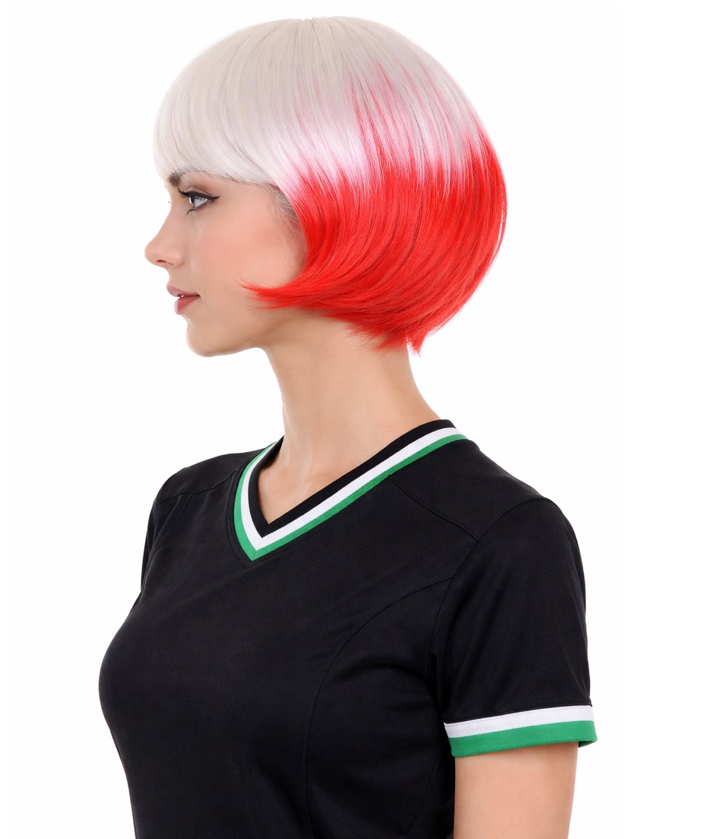 Poland Flag Sport Party Bob Wig | White Red Halloween Wigs | Premium Breathable Capless Cap