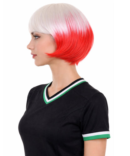Poland Flag Sport Party Bob Wig | White Red Halloween Wigs | Premium Breathable Capless Cap
