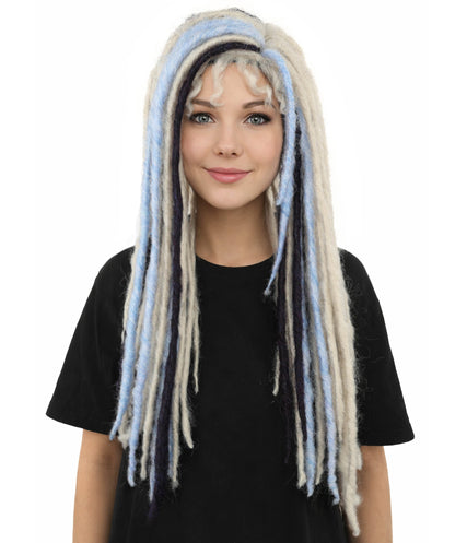 HPO Women's Long Straight Fantasy Dreadlocks Wig – Multicolor Highlights for a Magical Sleek Look | Ideal for Cosplay, Themed Parties, and Fantasy Characters