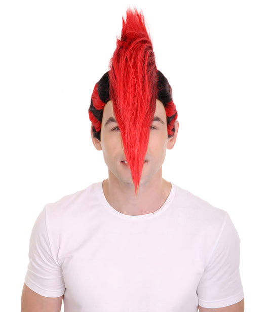 Mohawk Full Wig | Red & Black Halloween Wig | Premium Breathable Capless Cap