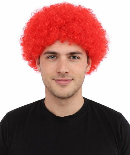 HPO Men's Multi-Color Options Curly Clown Wig | Flame-Retardant Synthetic Fiber and Standard Cap | Ideal for Parties, Cosplay, and Themed Events