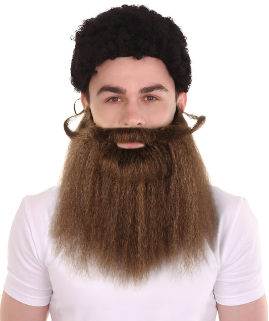 Men’s Wizard Long Dark Brown Beard and Curly Mustache