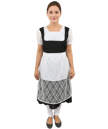 HPO Women's Long Black & White Dirndl Costume – German Traditional Party Dress for Women