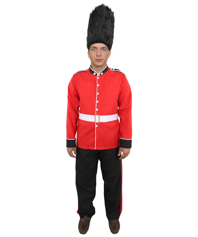 HPO Men’s Red Royal Guard Style Costume White Belt Black Pant & Cap– Palace Uniform Outfit with Gold Trim | Fancy Dress, Halloween Party & Cosplay Wear