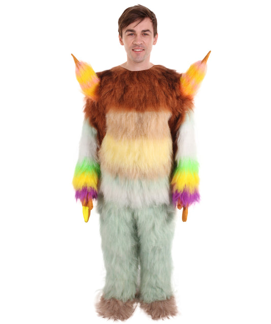 HPO Unisex Multicolored Grumpy Furry Monster Costume with Fuzzy Horn| Perfect for Halloween| Flame-retardant Synthetic Fabric