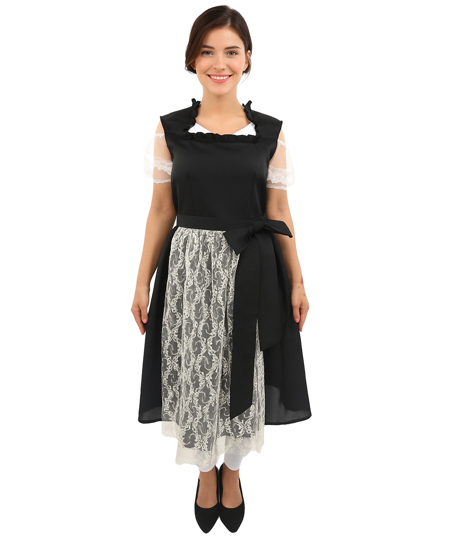 HPO Women’s Black & White 3-Piece Oktoberfest Dirndl Dress Costume – Traditional German Outfit
