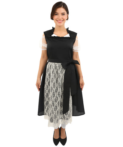 HPO Women’s Black & White 3-Piece Oktoberfest Dirndl Dress Costume – Traditional German Outfit