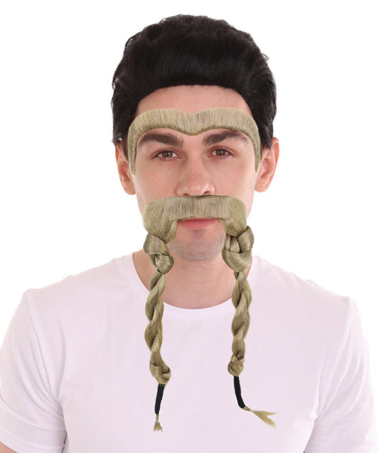 HPO Men’s Ash Blonde Viking Mustache & Eyebrows Set – Warrior Costume Facial Hair | Ideal for Cosplay, Theater, Roleplay, Halloween Dress-Up