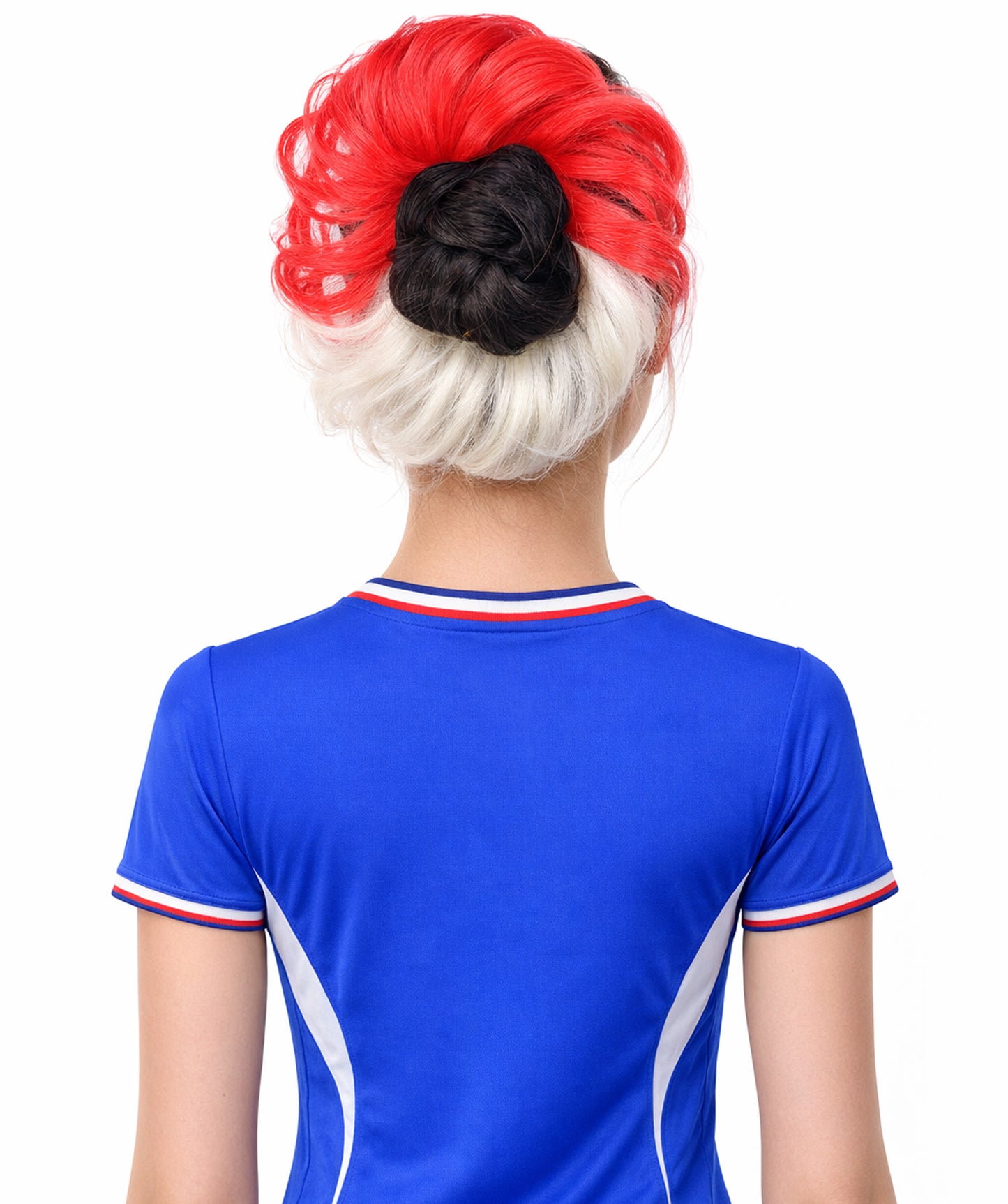 HPO Women's International Flag Hair Scrunchie Blonde and Red | Crafted from Flame-retardant Synthetic Febric | Ideal for party, Halloween, cosplay, theater, drag, performance, costume events