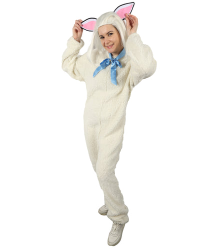 HPO Unisex White Long Lamb Wig and Costume | Suitable for Halloween | Flame-retardant Synthetic Fabric