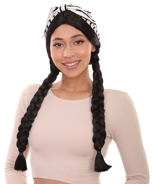 Singer Womens Wig | Pop Star Braided Black Wig With Headband | Premium Breathable Capless Cap