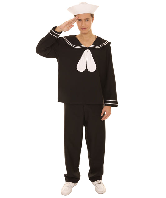 HPO Men's Navy Sailor Costume |  Black Color Halloween Costume | Made by Synthetic Fabric