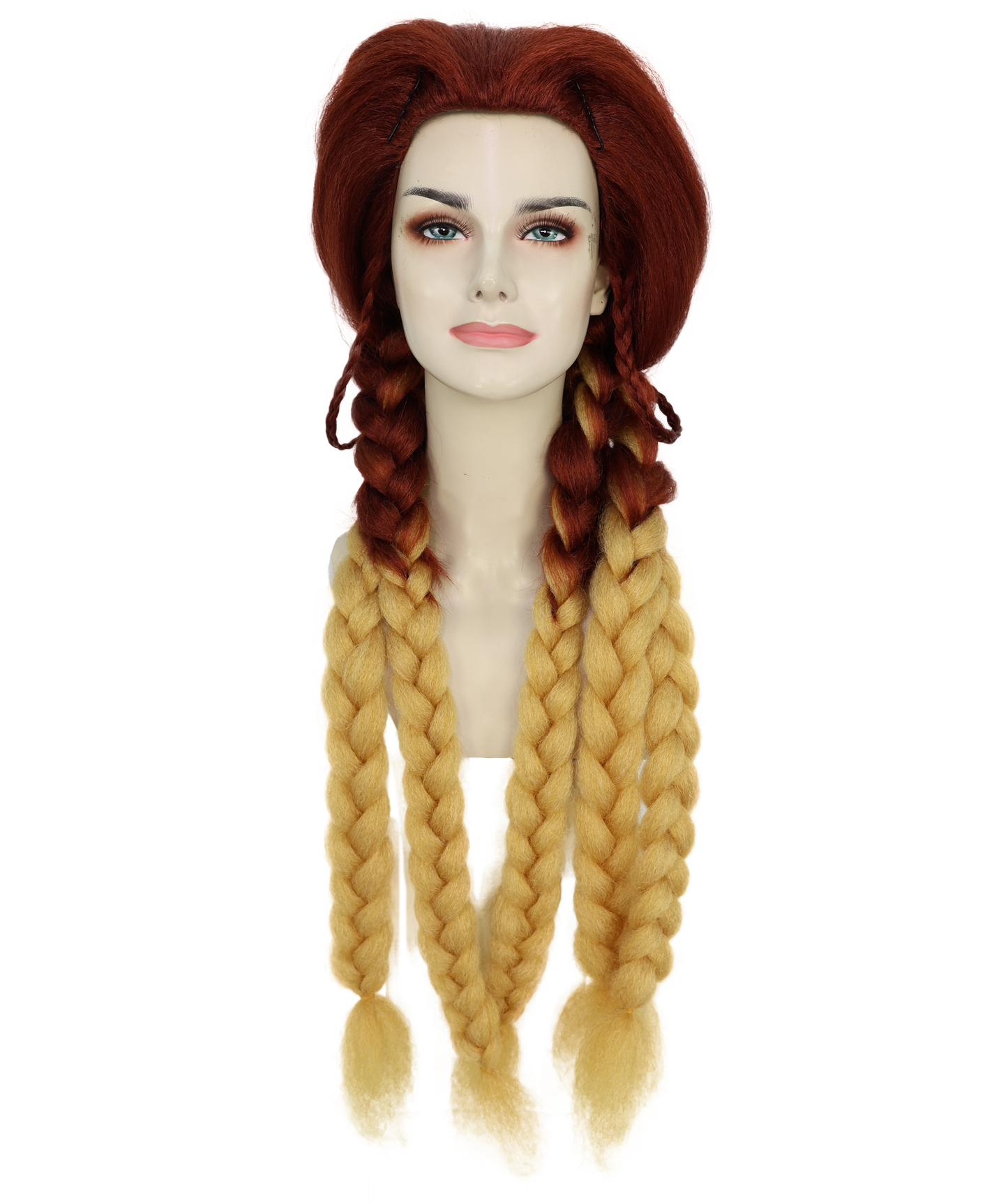 HPO Women’s Fiery Brown & Blonde Wig | Starfire-Inspired Long Straight Hairpiece | Halloween, Stage & Photo Shoot