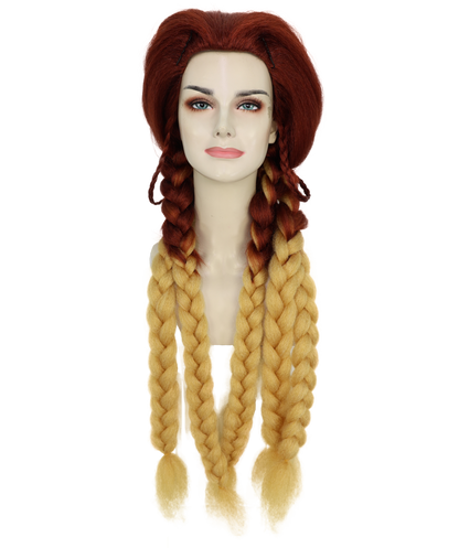 HPO Women’s Fiery Brown & Blonde Wig | Starfire-Inspired Long Straight Hairpiece | Halloween, Stage & Photo Shoot