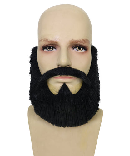 HPO Men's Black Fake Beard & Mustache Set | Ideal for party, Halloween, cosplay, theater, drag, performance, costume events