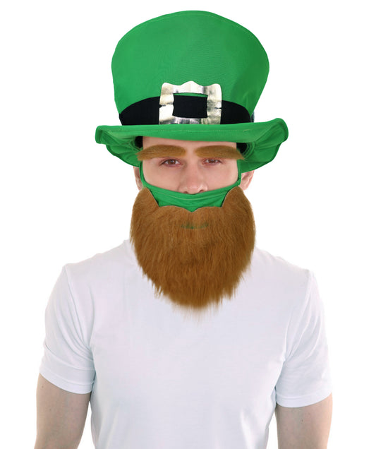 HPO Adult Men’s Brown Beard and Mustache Set with Eyebrows & Green Hat | Fun Adult Costume Accessory | Flame-retardant Synthetic Fiber