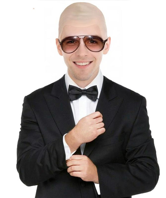 HPO Adult Men's Mr Worldwide Instant Kit Superstar Fleshcolor Bald Cap |Not Included sunglasses | Cosplay Facial Hair |Perfect for Pop lovers