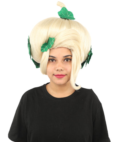 HPO Adult Women's Sculpted Pumpkin Show Wig | Multiple Color Options | Create of synthetic fiber, massive spherical updo with green leaf accents, breathable base | Halloween, theater, drag, performance, party, costume events