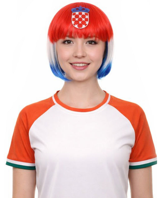 Women Patriotic Croatia Flag Wig | Premium Breathable Capless Cap