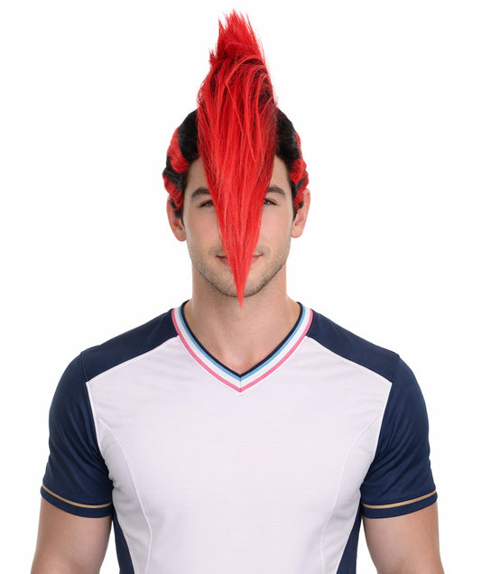 Mohawk Full Wig | Red & Black Halloween Wig | Premium Breathable Capless Cap