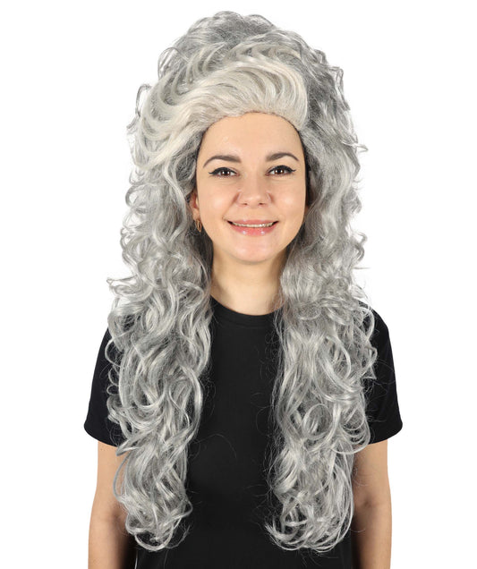 HPO Adult Women Medea Witch Beehive Grey Wig | Dramatic Retro Beehive Wigs for Halloween, Cosplay & Themed Parties | Flame Retardant Synthetic Fiber Hair | Bold Vintage Style | Comfortable Breathable Cap for All-Day Wear