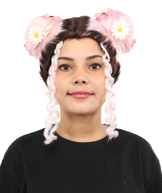 HPO Women's Festival Puff Multicolor Wig | Pre-Styled Synthetic Hairpiece with Space Buns | Cosplay,  Parties, Stage Performances & Photoshoots
