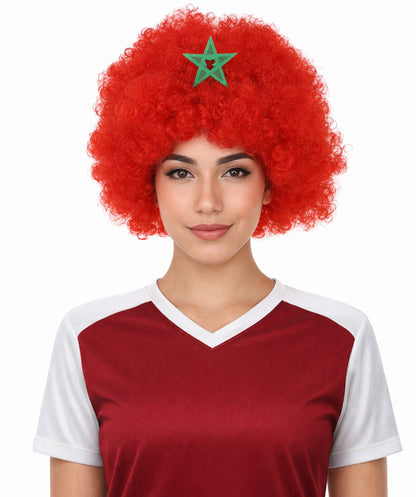 Morocco Flag Sport Afro Halloween Wig