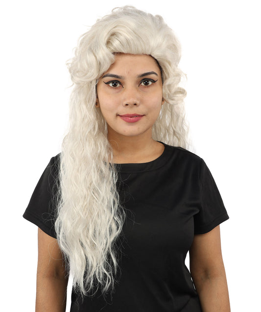 HPO Women's Elegant Fantasy Updo wig | Grey, created of flame-retardant synthetic fiber, sculpted flowing waves, capless base | Theater stage, Halloween, drag, costume events