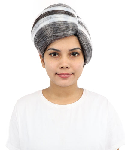 HPO Women's Short Asymmetrical Pixie Multicolor Wig | Slate Grey Side Swept Bangs with Tapered Nape, Heat Resistant Synthetic Fiber & Breathable Cap | Halloween, Sci-Fi Events, Roleplay, Theater & Costume Parties