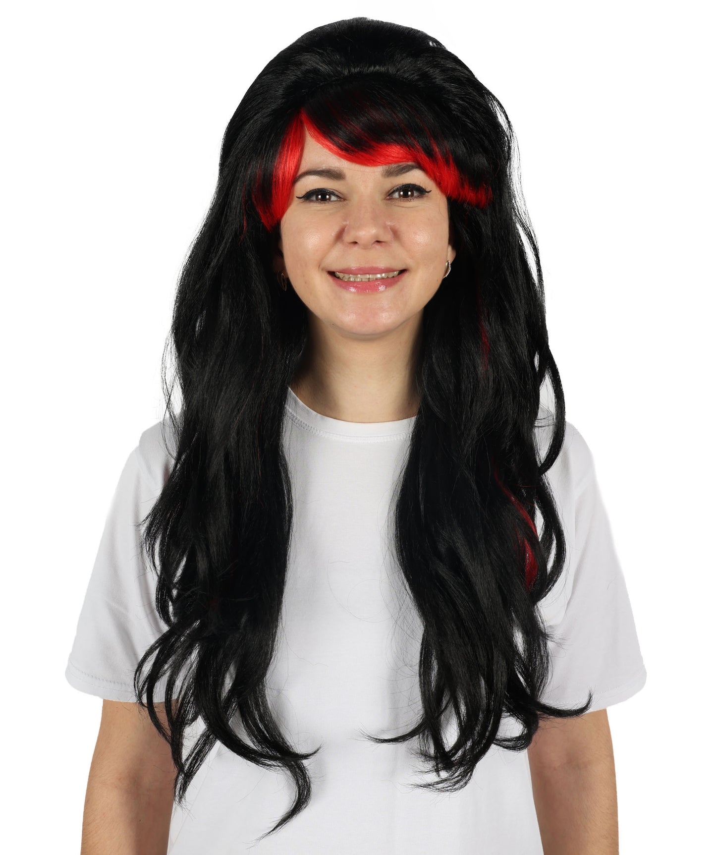 HPO Women Seductress Black & Red Wig | Long Luxurious Wavy Wig for Cosplay, Halloween & Themed Parties | Flame Retardant Synthetic Fiber Hair  | Bold Voluminous Look |